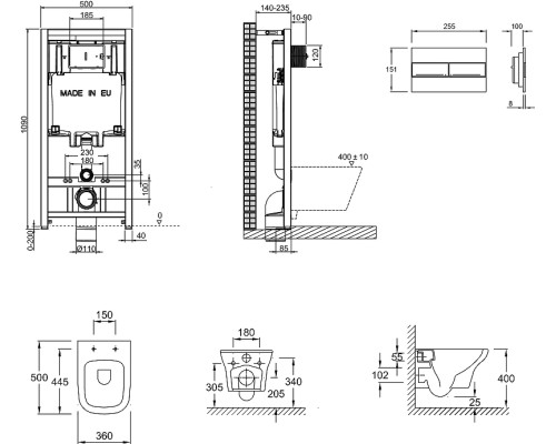 Комплект унитаза с инсталляцией Jacob Delafon Vox E21746RU-00 с сиденьем Микролифт и клавишей смыва