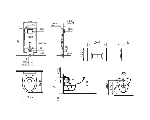 Комплект унитаза с инсталляцией Vitra Normus 9773B003-7200 с сиденьем Микролифт и кнопкой смыва