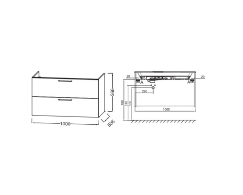 Тумба под раковину Jacob Delafon Odeon Rive Gauche 100 EB2524-R9-E52 подвесная Дуб Табак ручки Черные