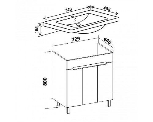 Тумба под раковину Runo ПАРМА 75 00-00001040 напольная