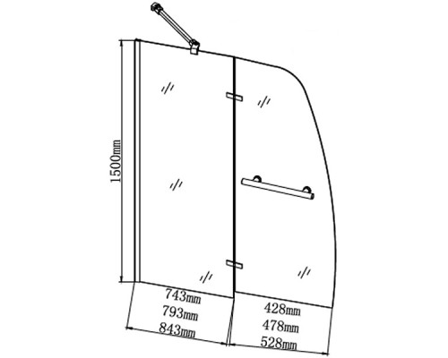 Шторка на ванну Grossman 110 GR-102/2 профиль Хром стекло прозрачное