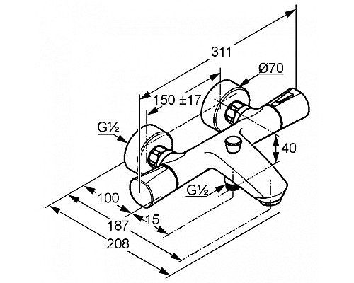 Смеситель для ванны и душа Kludi Zenta 351010538