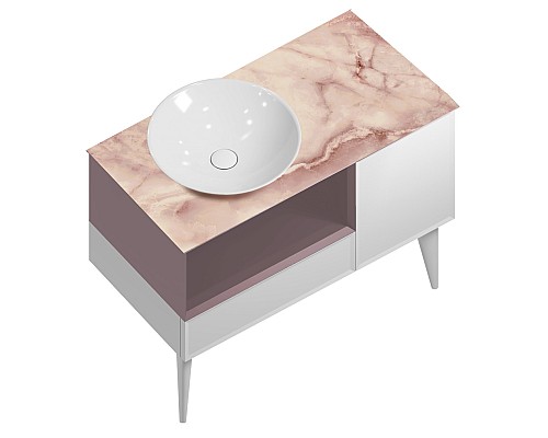 Тумба под раковину Kerama Marazzi CONO подвесная и ящиками 97, белая матовая-мальва
