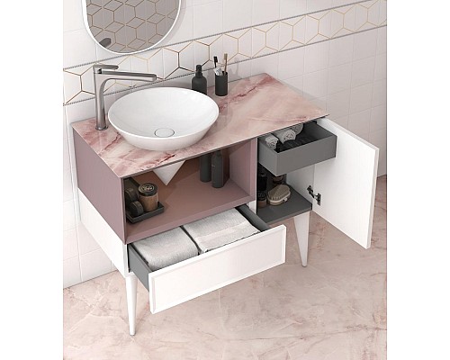 Тумба под раковину Kerama Marazzi CONO подвесная и ящиками 97, белая матовая-мальва