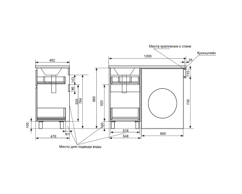 Тумба с раковиной Эстет Dallas Luxe 120 R ФР-00001920 Белая