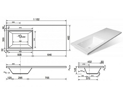 Раковина Эстет Даллас 115 L ФР-00001936 над стиральной машиной Белая