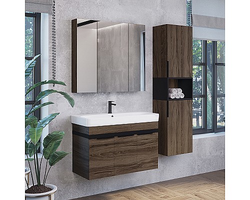 Зеркальный шкаф Comforty Соло 90 00-00010980 Дуб темно-коричневый