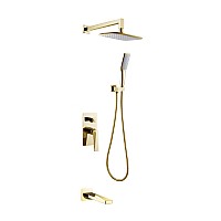 Смеситель встроенный с изливом верхний душ ручной душ ЗОЛОТО