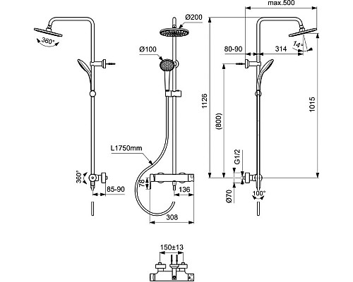 Душевая система Ideal Standard Cerafine Model O BC750XG Черный шелк