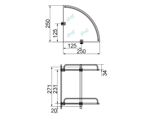 Полка угловая двойная Veragio Gifortes 26х26xH30 стекло матовое, бронза