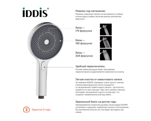 Лейка для душа IDDIS SpaHome хром SPA3F0Ci18