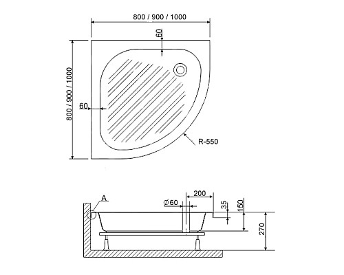 Акриловый поддон для душа RGW Acrylic BP/CL-S 90x90 16180499-51 Белый