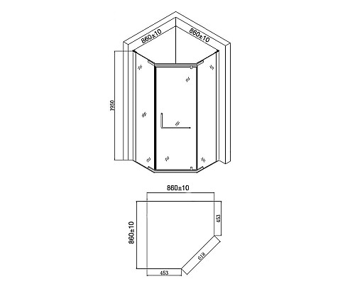 Душевой уголок Agger 90x90 A03-090TCR/G профиль Хром стекло прозрачное