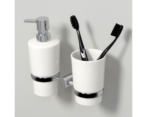 Дозатор для жидкого мыла WasserKRAFT K-28289 со стаканом для зубных щеток Хром Белый