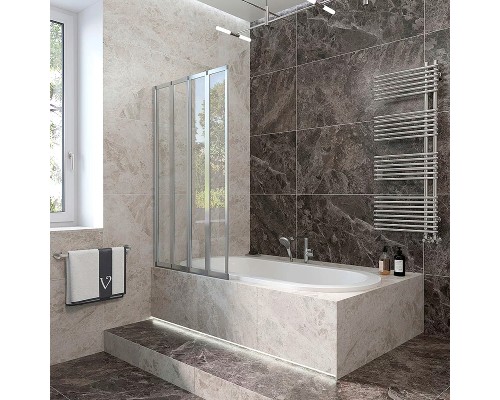 Шторка на ванну Veconi Palau 120 L профиль Хром стекло прозрачное