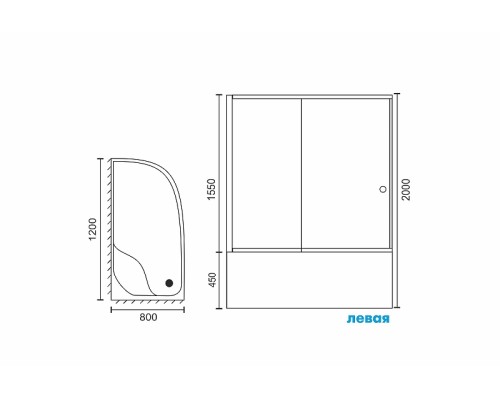 Душевой уголок Royal Bath ВК 120х80 RB8120BK-C-BL-L профиль Черный стекло матовое