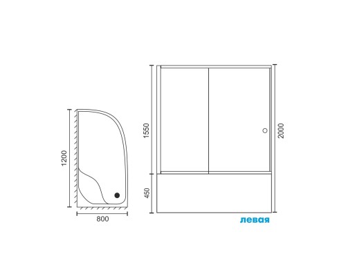 Душевой уголок Royal Bath ВК 120х80 RB8120BK-C-BL-L профиль Черный стекло матовое