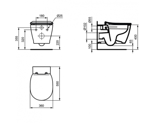 Комплект унитаза с инсталляцией Ideal Standard Connect PR211601 с сиденьем Микролифт и клавишей смыва
