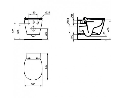 Комплект унитаза с инсталляцией Ideal Standard Connect PR211601 с сиденьем Микролифт и клавишей смыва