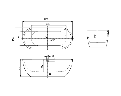 Акриловая ванна Art&Max 170х75 AM-218-1700-750