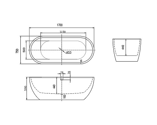 Акриловая ванна Art&Max 170х75 AM-218-1700-750