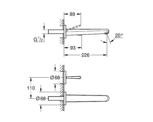 Смеситель Grohe для раковины на 2 отверстия, настенный,мм