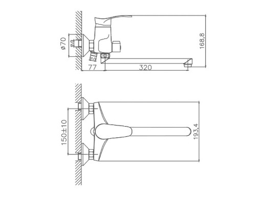 Смеситель для ванны Cron CN2201 универсальный Хром