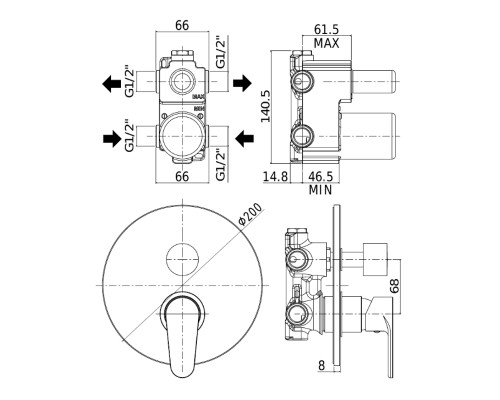 Смеситель Paffoni Green GR018CR для душа, с внутренней частью