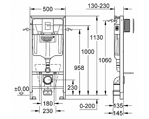 Инсталляция Grohe для подвесного унитаза 4 в 1 38775001 1,13 м