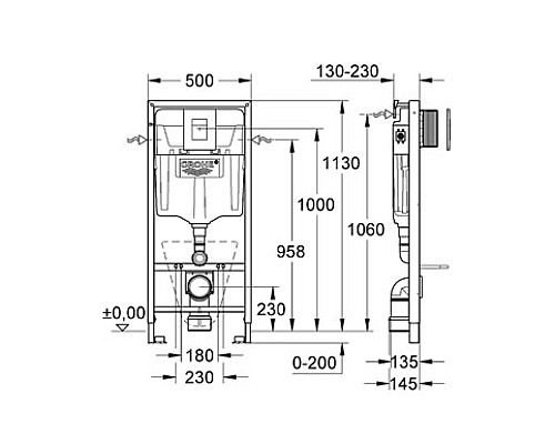 Инсталляция Grohe для подвесного унитаза 4 в 1 38775001 1,13 м