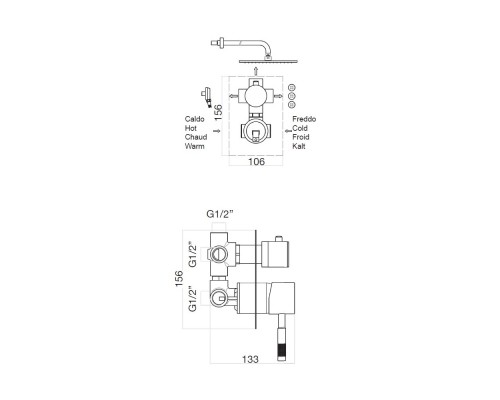 Смеситель для душа встраиваемый Webert Rimini RI880601015 хром