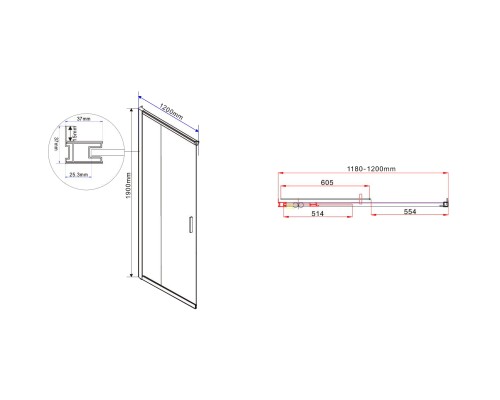 Душевой уголок Vincea Garda 120x120 VSS-1G1212CLB профиль Черный стекло прозрачное
