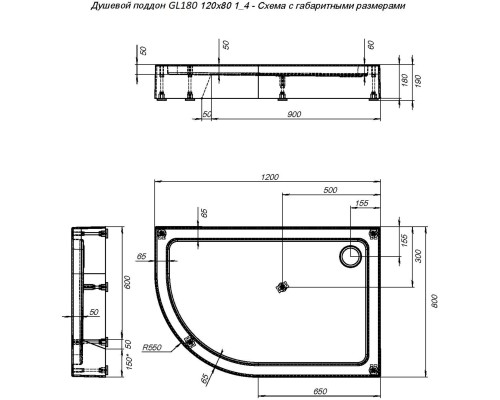 Акриловый поддон для душа Aquanet GL180 120x80 Белый