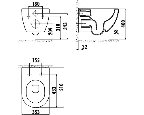 Унитаз биде Creavit Free FE322-00CB00E-0000 подвесной Белый без сиденья