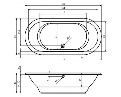 Овальная ванна Riho Seth 180x86 BB2200500000000