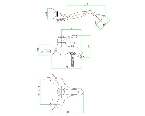 Смеситель для ванны Webert Aurora AU850101015