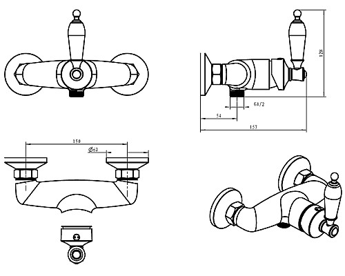 Смеситель для душа Boheme Vogue 214-MR-R Золото