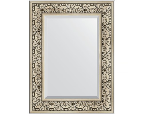 Зеркало Evoform Exclusive 80х60 BY 3398 с фацетом в багетной раме - Барокко серебро 106 мм