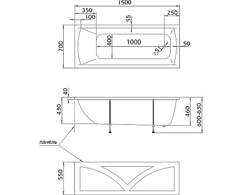 Акриловая ванна Marka One Modern 150х70 01мод1570