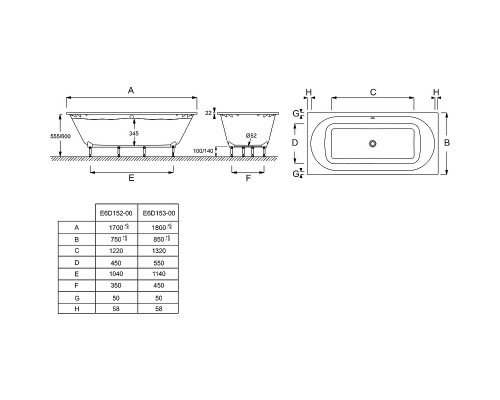 Ванна из материала Flight Jacob Delafon Odeon Rive Gauche 170x75 E6D152-00