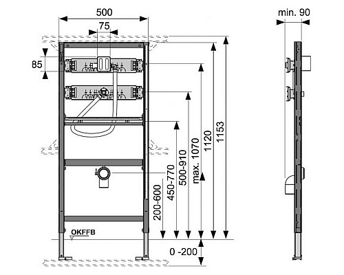 Инсталляция U1 для писсуара TECE 9320008 высота 1120 мм