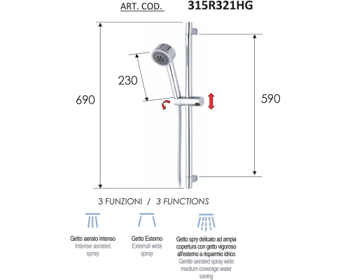 Душевой гарнитур Remer 315R321HG Хром