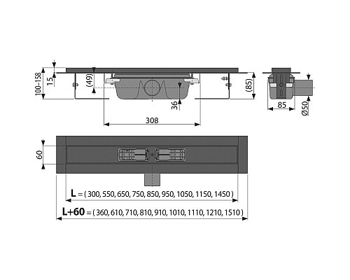 Душевой лоток AlcaPlast APZ1BLACK-1150 с опорами, черный матовый