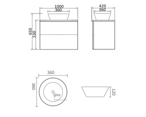 Тумба с раковиной Orange Otto 100 Ot-100TuMDF+B08-360W подвесная Белый глянец