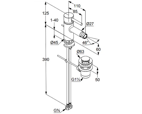 Смеситель для биде Kludi Bozz 385333976 Черный