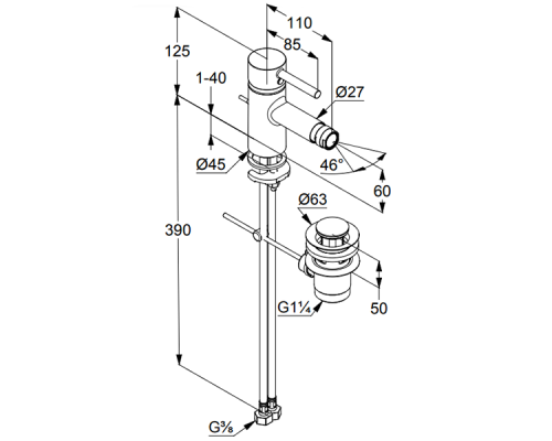 Смеситель для биде Kludi Bozz 385333976 Черный