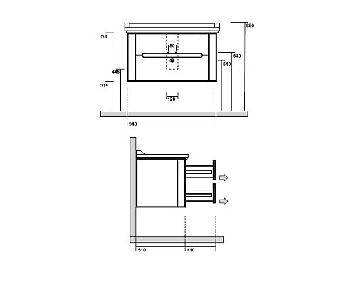 Тумба под раковину Kerasan Waldorf 74 925631 подвесная Nero matt