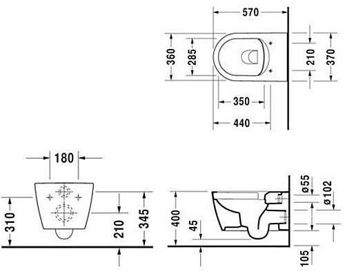 Унитаз Duravit ME by Starck 2529090000 подвесной без крышки-сиденья