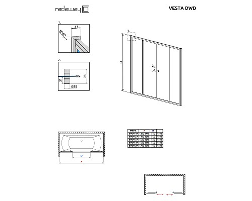 Шторка на ванну Radaway Vesta DWD 160 203160-01 профиль Хром стекло прозрачное