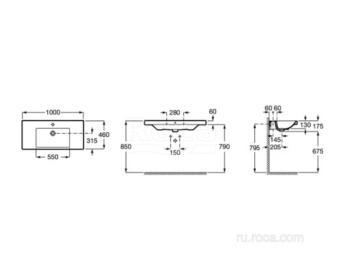 Раковина Roca The Gap Plus высокий бортик, 1 отверстие 100x46 3270MA000